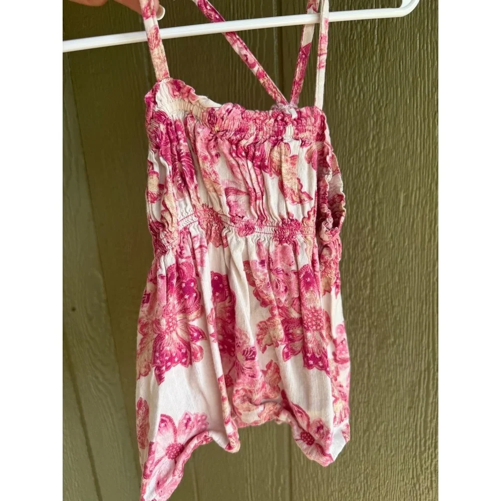 Old Navy Girls 4T Camisole Tank Pink White Floral Smocked Ruffle Hem